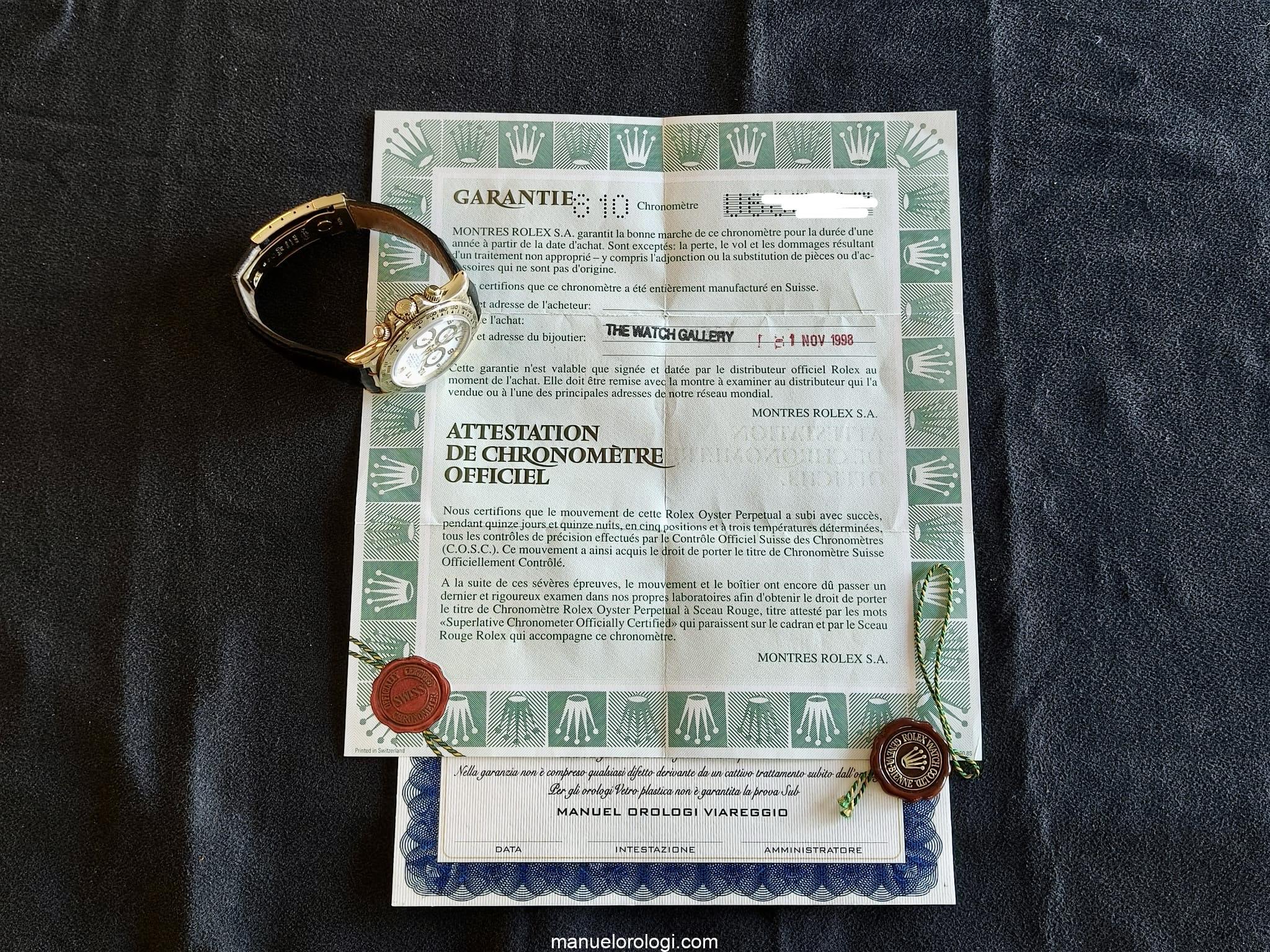 Rolex Daytona "Zenith Movement" Yellow Gold White Arabic Dial 16518 Usato (Ottimo) | Anno di produzione 1998 | Con scatola originale | Con documenti originali - immagine 31