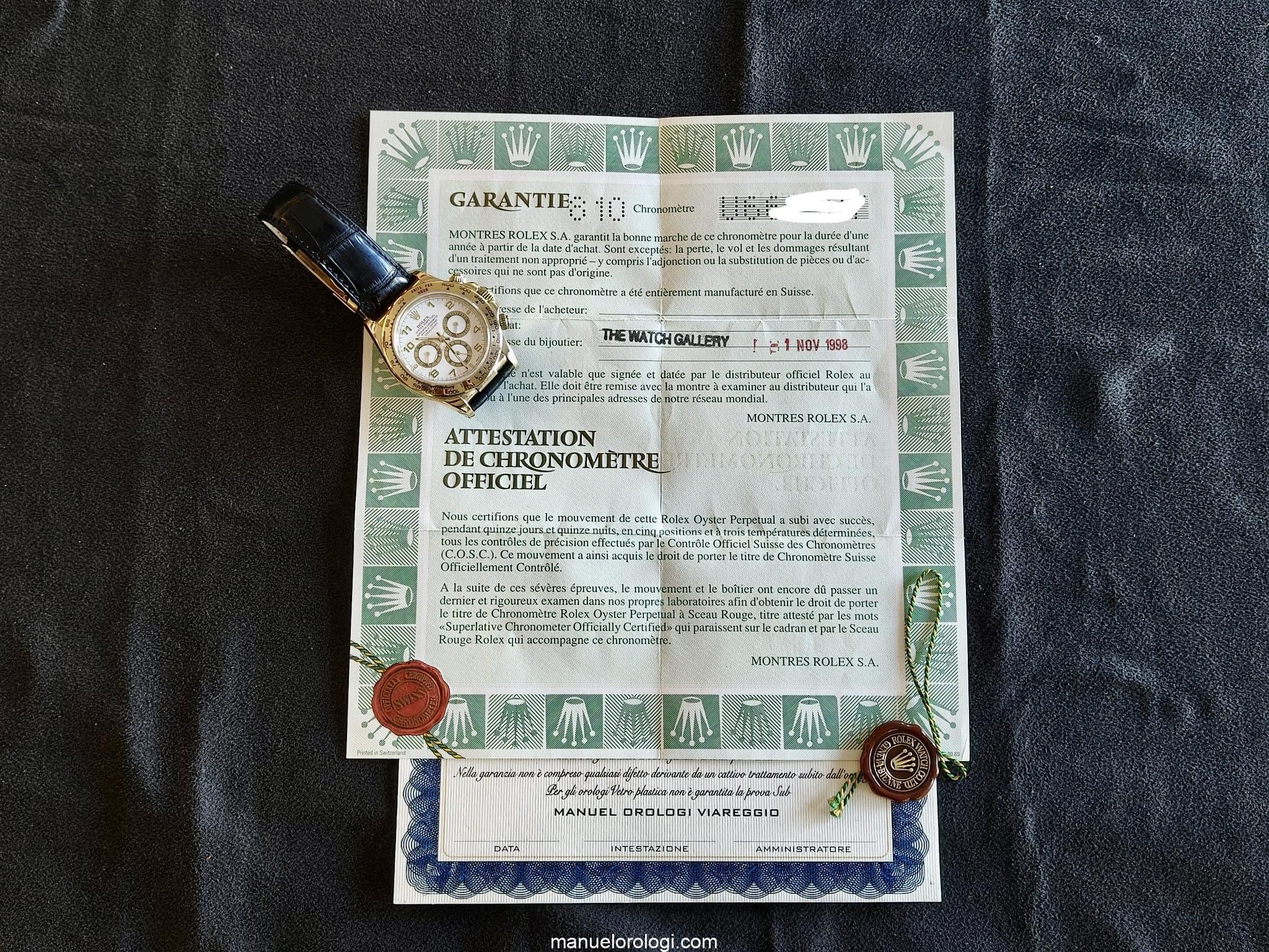 Rolex Daytona "Zenith Movement" Yellow Gold White Arabic Dial 16518 Usato (Ottimo) | Anno di produzione 1998 | Con scatola originale | Con documenti originali - immagine 41